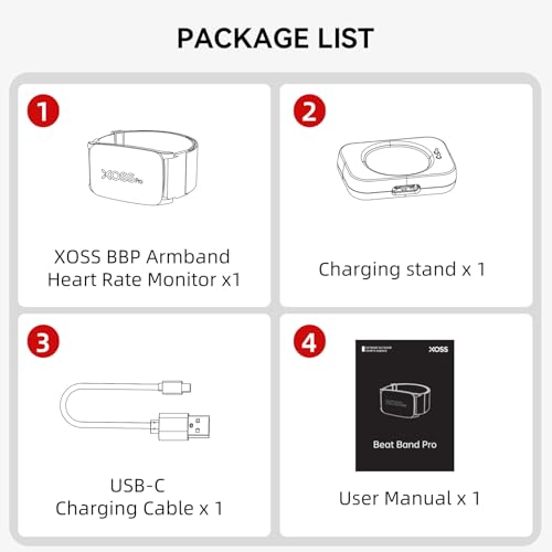 XOSS BBP Heart Rate Monitor Armband with Bluetooth5.0 & ANT+, IPX68 Waterproof & Rechargeable 60Hour Battery Life Monitor ...