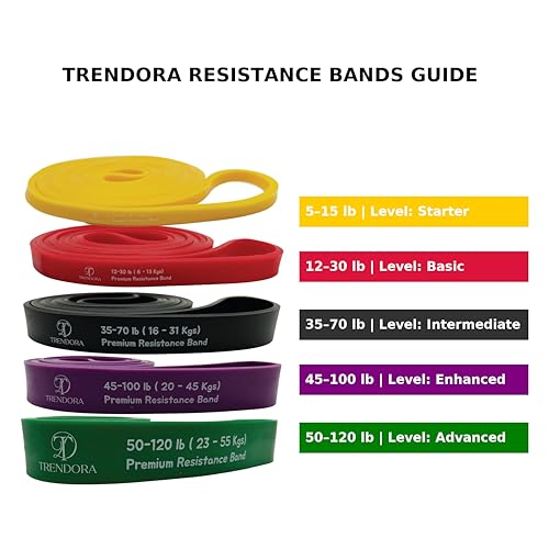 TRENDORA Premium Resistance Bands Set of 5, Exercise Bands, Workout Bands Set for Working Out with Handles for Men Women- ...