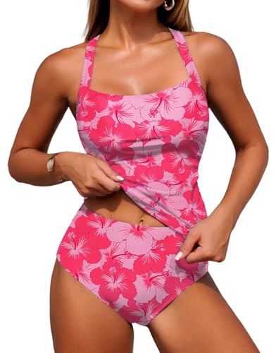 ZAFUL Women's Tankini Swimsuits Tummy Control Swimwear Two Piece Bathing Suits Swim Top with High Waisted Bottom