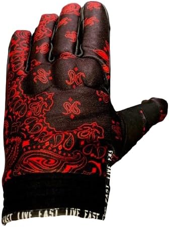 Live Fast Black & Red Paisley Motorcycle Gloves - Best Mountain Leather Dirt Bike Moto Riding Motorcycle/Motocross Gloves ...