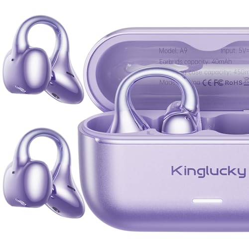 Kinglucky Open Ear Clip-On Earbuds, Semi-in-Ear Headphones No Ear Pain, Secure Fit for Running, Focused Sound for Work, Bl...