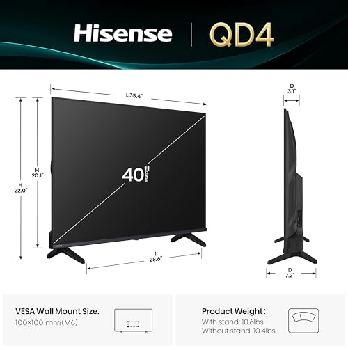 Hisense 40-Inch Class QD4 Series Hi-QLED FHD Smart Fire TV (40QD4QF, 2025 Model) - Quantum Dot Color, DTS Virtual: X, Alex...