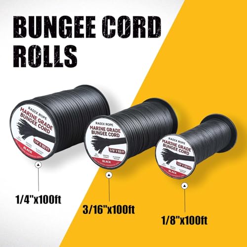 Marine Grade Bungee Cords Heavy Duty Outdoor - Bungee Cord Roll - 100% Stretch Elastic Cord and Absorbent Bungee Shock Cor...