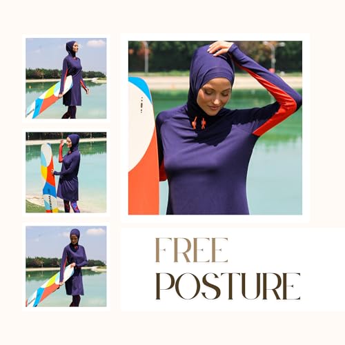 Islamic Full-Length Modest Swimsuit for Muslim Women | 4 PCS Burkini Set Top Pants Cap Bustier | Long Sleeve Rash Guard