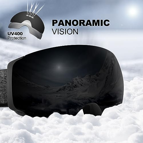 Odoland Magnetic Interchangeable Ski Goggles with 2 Lens, Large Spherical Frameless Snow Snowboard Goggles for Men Women
