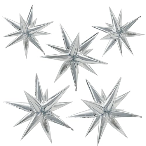 60Pcs Silver Star Balloons Birthday Decorations Explosion Mylar Balloons 12 Spike Balloon Large Foil Prom Balloon for Wedd...