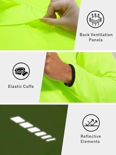 qualidyne Men's Lightweight Cycling Windbreaker Jacket, Windproof, Water-Resistant (Light Rain), Reflective, 2 Zip Pockets