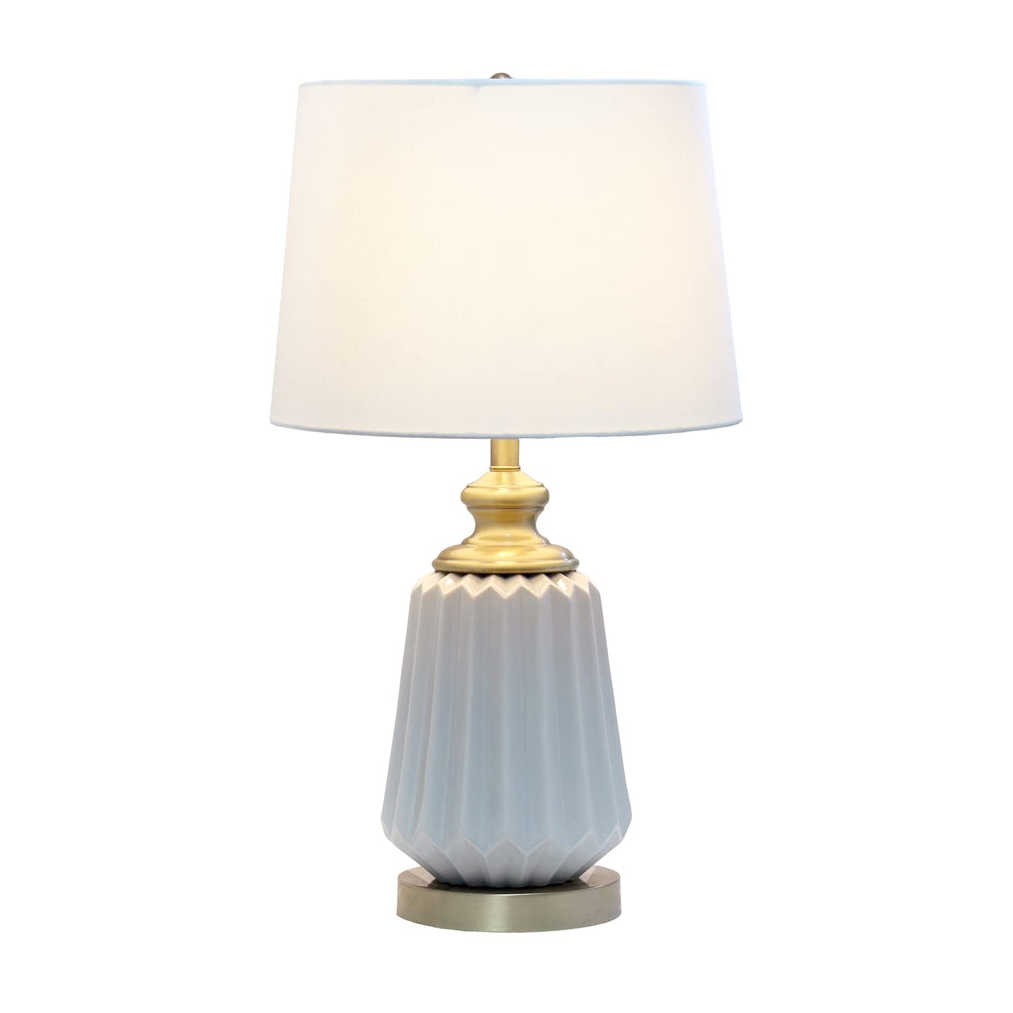Elegant Designs LT1092-GRY Ceramic Bedside Table Lamp, 25in Traditional Farmhouse Style, Gray with Metal Accents and White Shade