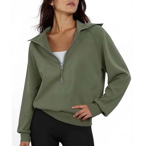 Women's Cropped Half Zip Pullover Quarter Zipper Long Sleeve Sweatshirt for Casual Wear
