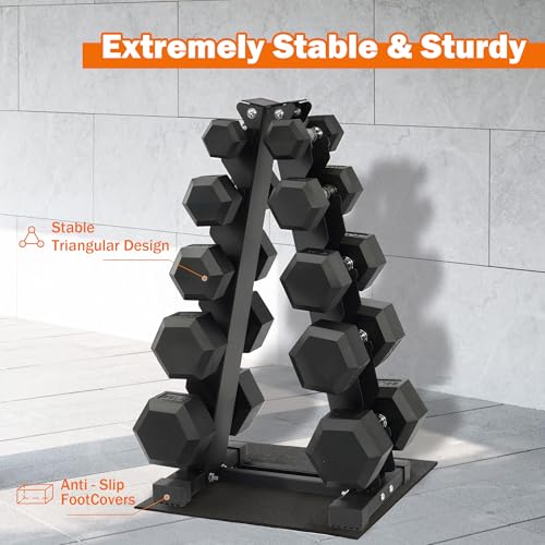 Fitvids Rubber Coated Hex Dumbbell Set with Storage Rack, 100/150/200/550 LB Hand Weight Set with Anti-Slip Grip for Home Gym