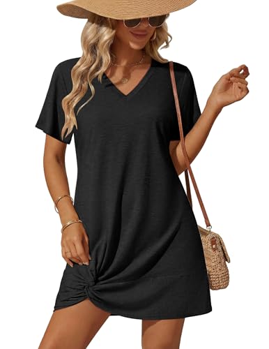 Ekouaer Women's Coverup Short Sleeve Swimsuit Cover Ups 2026 Summer Bathing Suit Cover Twisted Cover Up Dress S-2XL