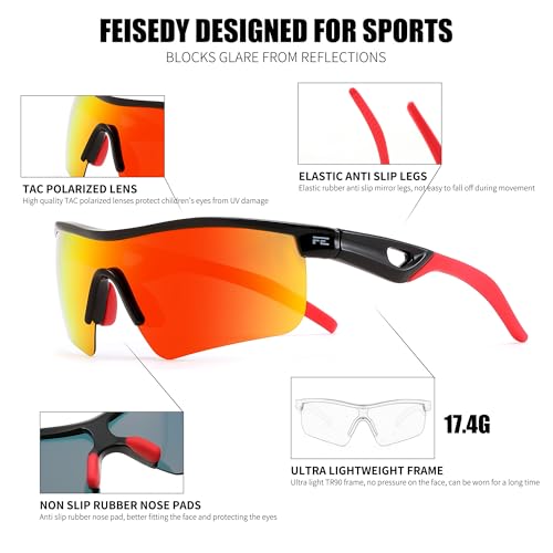 FEISEDY Kids Teens Baseball Polarized Sunglasses Sports TR90 Frame Boys Girls Cycling B2454