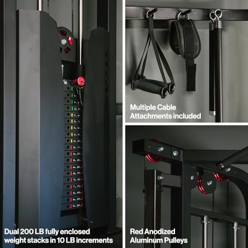 Titan Fitness Functional Trainer, Cable Crossover Machine with 200 LB Double Weight Stack, 2:1 Cable Pull Station, Home Gy...