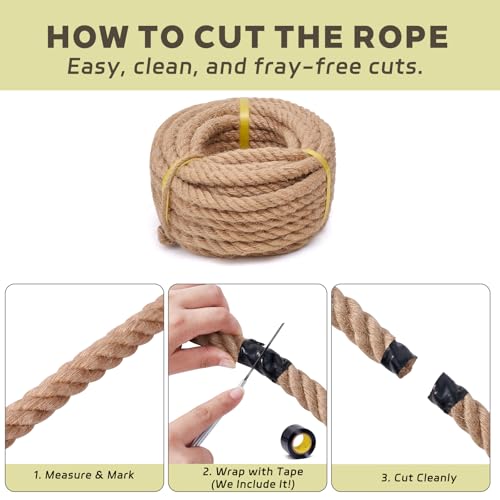 BRETANGME Jute Rope 1/2 Inch 50 Feet, Heavy Duty Rope, Twisted jute for Tug of War, Swing, Crafts, Gardening, Home Decor, ...