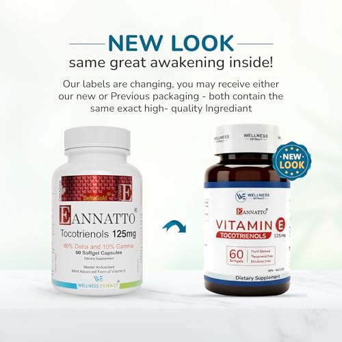 WELLNESS EXTRACT Eannatto Tocotrienols Vitamin E Supplements Tocopherol Free, Non-GMO, Gluten Free & Antioxidant (125MG 60...