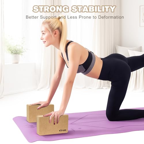 YIGUO Cork Yoga Blocks 2 Pack with Strap, High Density Soft Non-Slip Yoga Blocks, Eco-Friendly Yoga Accessories for Yoga, ...