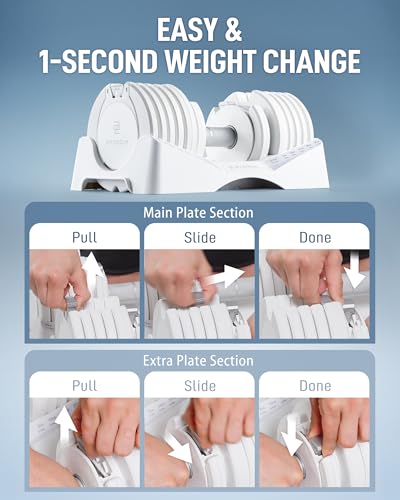 BYZOOM FITNESS Pure Series Adjustable Dumbbell – 12.5/25/27.5/75lb Single Unit OR Set of 2 – 5-in-1/ 10-in-1 / 21-in-1 Fle...