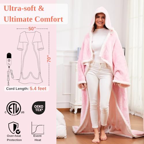 Klaggie Wearable Heated Blanket with Foot Pocket Sleeves, Heated Robe Heated Snuggie, 6 Heating Levels 4 Hours Auto-Off, O...