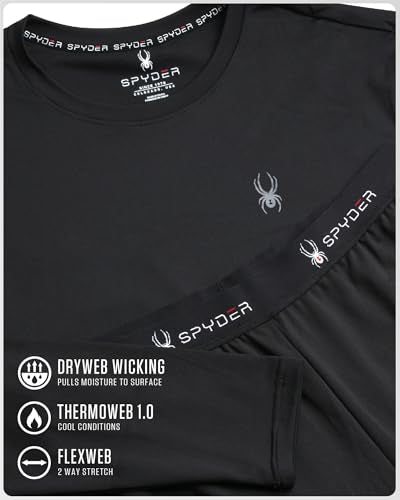 Spyder Mens Thermal Top and Bottom Set - 2 Piece Fleece Lined Thermal Shirts for Men and Long Johns Leggings Base Layer Set