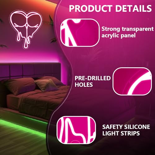 Pink Peach Neon Sign,Lady LED Light Sign for Backdrop,Melting Heart Wall Art Decor for Bar Pub Store Bedroom Club Party Ma...