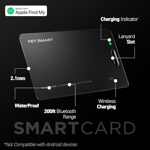 KeySmart MFI-Certified SmartCard Wallet Tracker Card, Compatible with Apple Find My App, Rechargeable Thin GPS Item Finder...