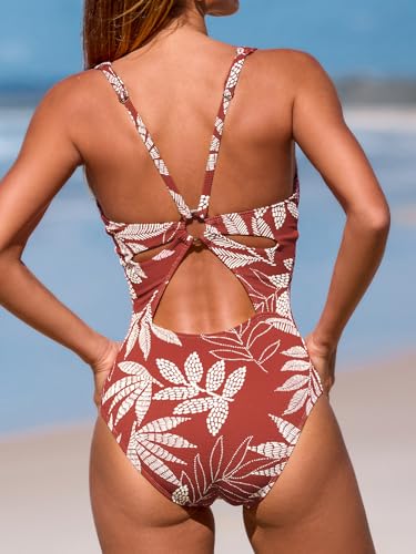 CUPSHE Women's One Piece Swimsuit Deep V Neck Keyhole Cutout O Ring Textured Bathing Suit