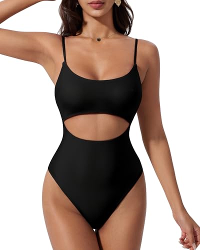SUUKSESS Women Sexy Cut Out One Piece Swimsuit Tummy Control High Cut Bathing Suit