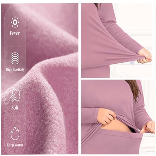 SWOMOG Plus Size Thermal Underwear Sets for Women Long Johns Base Layer Set 2 Pcs Underwear Top & Bottom Pajama Set