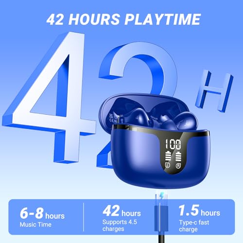 Wireless Earbuds Bluetooth 5.4 Headphones HiFi Stereo 42H Playback in Ear with 4 ENC Noise Cancelling Mic, IPX7 Waterproof...
