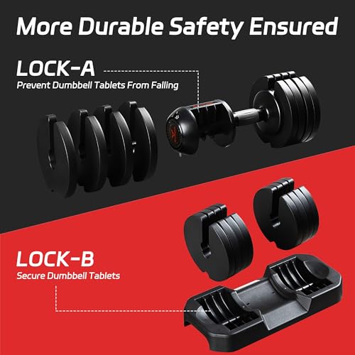 BOCHPOWER Adjustable Dumbbells Set of 2,Free Weights Dumbbells Set,52 lbs pair for Men/Women Gym Equipment for Home Streng...