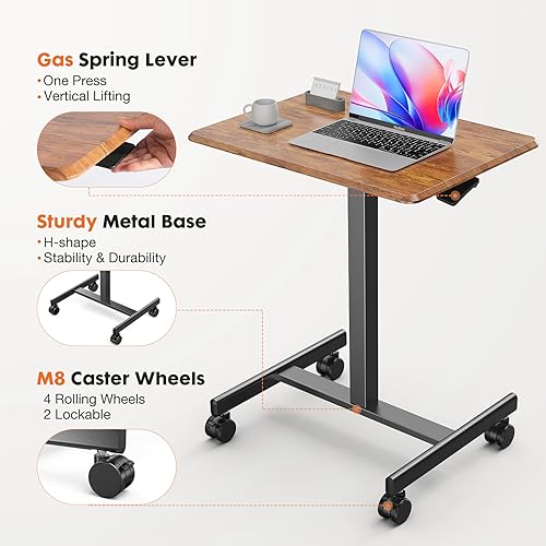 Sweetcrispy Mobile Small Standing Desk - Sit Stand Portable Rolling Laptop Desk with Lockable Wheels, Adjustable Height Co...