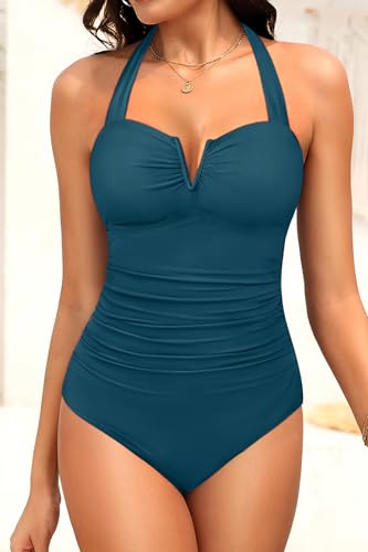 Daci Women's Tummy Control One Piece Swimsuit - Slimming Retro Bathing Suit Halter Swimwear 2026