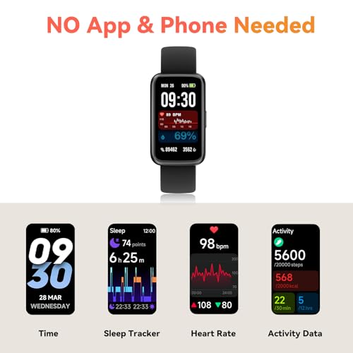 Pedometer Watch No App/Phone Required Slim Fitness Tracker, 30 Meters Waterproof 1.47'' Smart Watch, Heart Rate & Blood Ox...