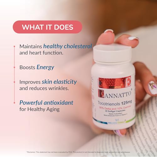 WELLNESS EXTRACT Eannatto Tocotrienols Vitamin E Supplements Tocopherol Free, Non-GMO, Gluten Free & Antioxidant (125MG 60...