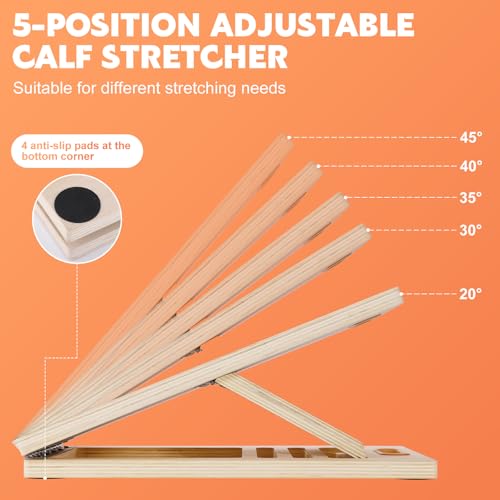 Slant Board for Calf Stretching, Adjustable Wooden Calf Stretcher Incline Board, Calf Stretch Board for Squats Leg Knees H...
