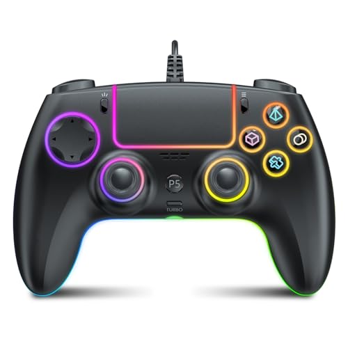 GUOC RGB Wired Controller for PS5/PS4 and PC with Hall Effect Trigger, 3.5mm Audio Jack, Support Tubro/Macro Function, Adj...