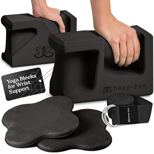 Deep-Zen PRO Yoga Blocks | Ergonomic Yoga Block 2 Pack for Wrist Comfort and Support | EVA Foam Exercise Blocks, 2x Knee P...