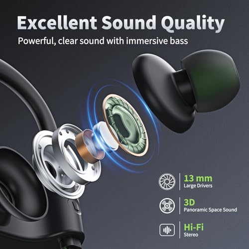 JOYWISE Bluetooth Headphones, Wireless Earbuds IPX7 Waterproof Bluetooth 5.3 Headphones with 16Hrs Playtime Stereo Bass He...