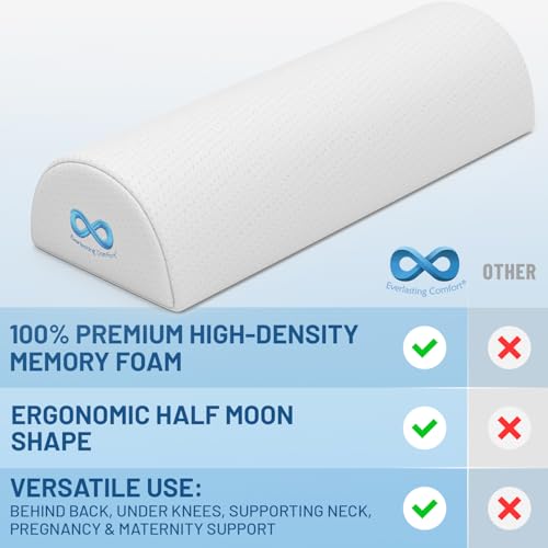 Everlasting Comfort Under Knee Pillow for Back Sleeping - Memory Foam Half Moon Leg Bolster Pillow for Back Pain, Thoracic...