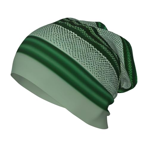 YANYU Green Striped Print Soft Beanie Winter Hat Warm Thermal Cap Headwear for Snow Play Outdoor Activities