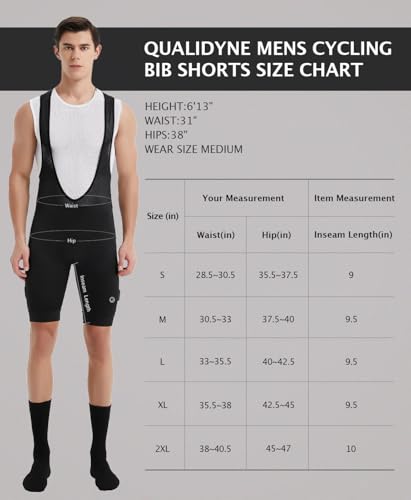 qualidyne Men's Cycling Bib Shorts 4D Padded Breathable Road Bike Bibs Biking Bicycle Shorts