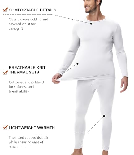 wirarpa Men's Cotton Long Johns Thermal Underwear Set Base Layer Lightweight Long Sleeve Top and Pajama Bottom