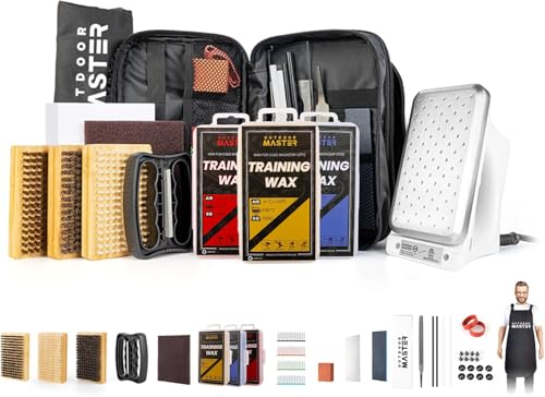 OutdoorMaster Ski Snowboard Tuning and Waxing Kit with Waxing Iron,Ski Wax,Edge Tuner,Brush,Wax Scraper,Ptex,Fixer Screw,R...