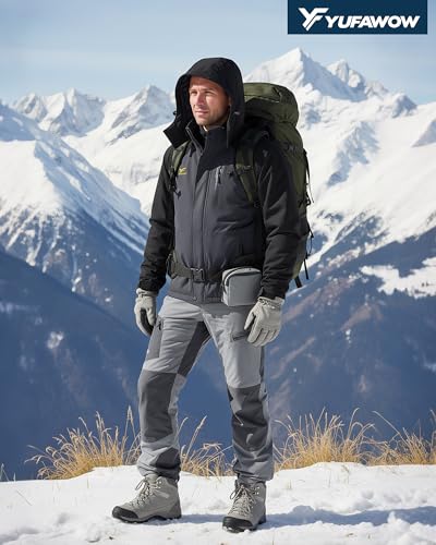 Yufawow Men's Ski Jacket Waterproof Warm Snowboard Jacket Insulated Winter Coat for Outdoor Cold Weather Sports Work