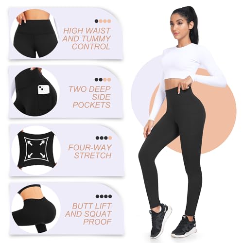 FULLSOFT 4 Pack Fleece Lined Leggings with Pockets for Women High Waisted Thermal Winter Warm Yoga Pants for Workout Running
