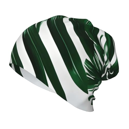 Green Palm Leafs Print Soft Beanie Winter Hat Warm Thermal Cap Headwear for Snow Play Outdoor Activities