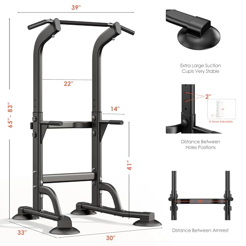 SogesPower Power Tower Dip Station Pull Up Bar for Home Gym Adjustable Height Strength Training Workout Equipment,Pull Up ...