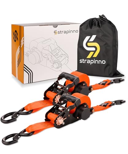 Strapinno 2PCs Retractable Ratchet Tie-Down Straps,5,000 lbs Break Strength- 2 in x 12 ft Heavy Duty Ratchet Strap with Sa...