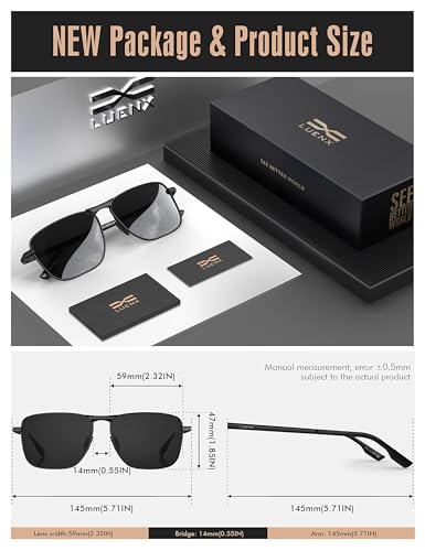 LUENX Rectangular Polarized Aviator Sunglasses for Men Retro Pilot Shades Driving UV400 Protection