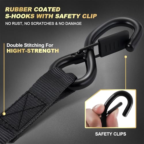 Retractable Ratchet Straps (4-Pack) - 1 Inch x 10 Feet (1,650lb Break Strength) - Heavy Duty Auto Self Retracting Tie Down...